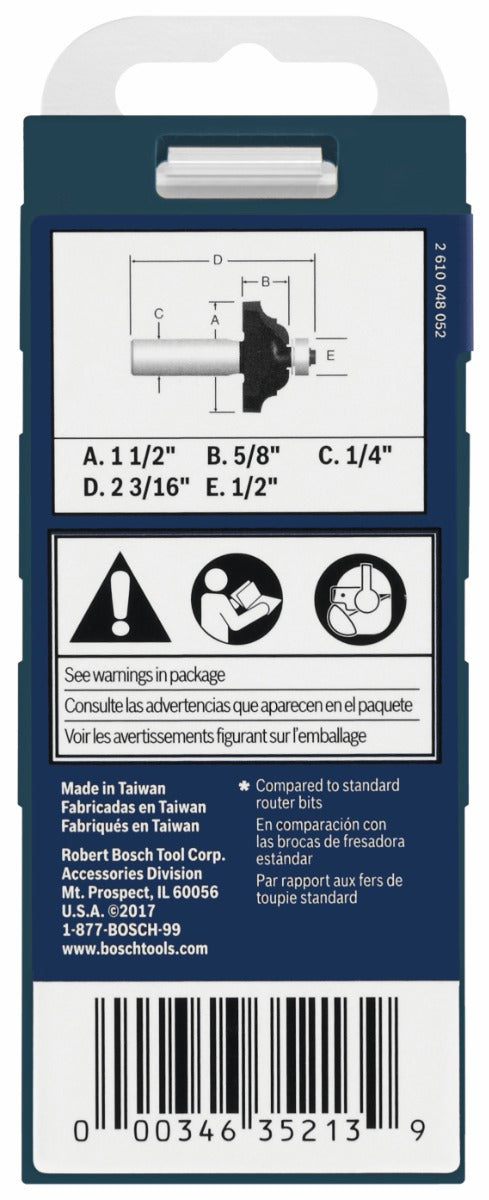 Bosch 1-1/2 x 5/8 in. Carbide-Tipped Classical Router Bit