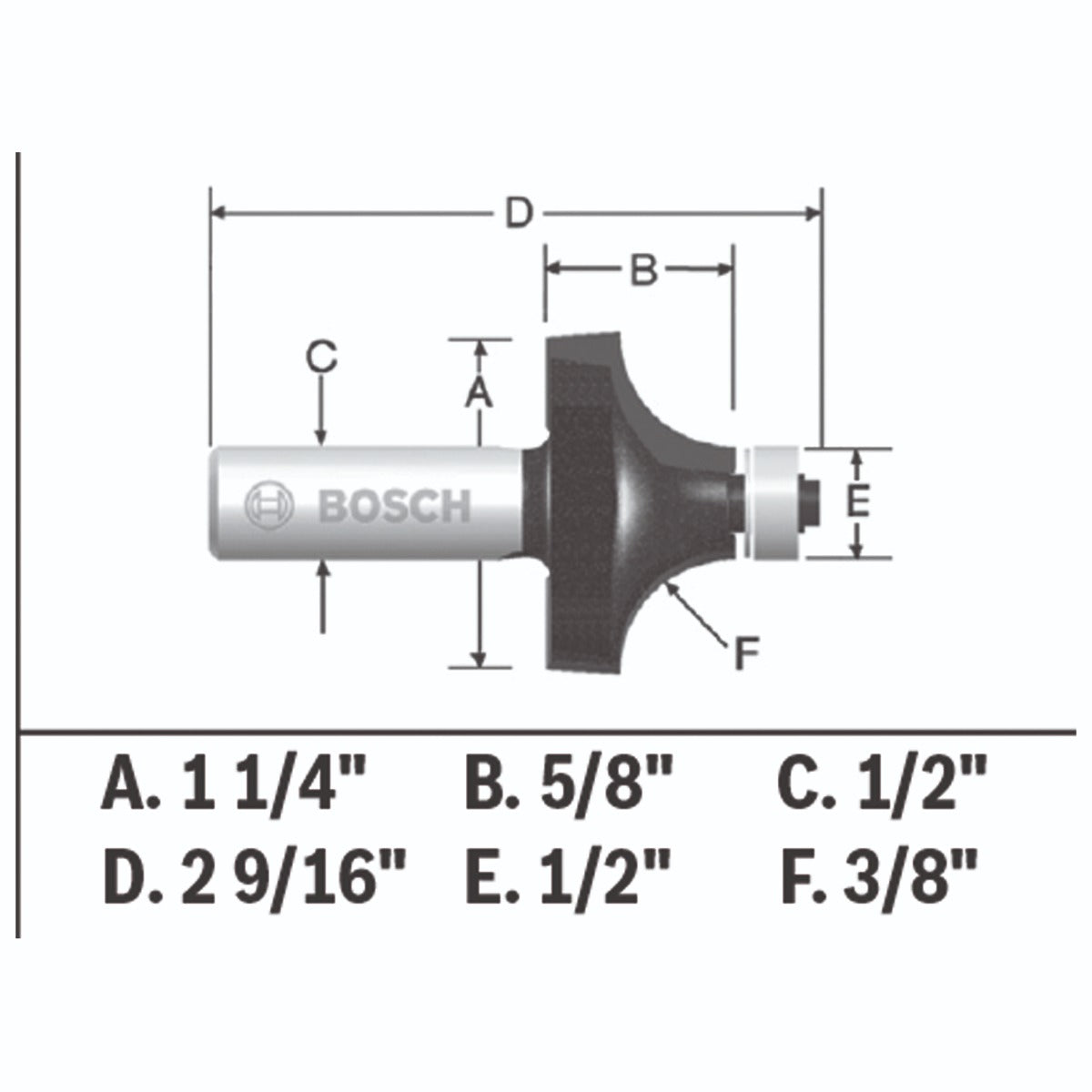 Bosch 3/8 x 5/8" Carbide-Tip Roundover Router Bit 85594MC