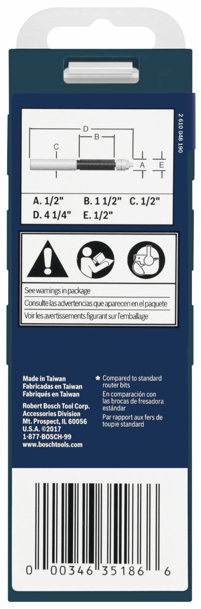 Bosch 1/2 x 1-1/2" Carbide 2-Flute Template Trim Router Bit 85601MC
