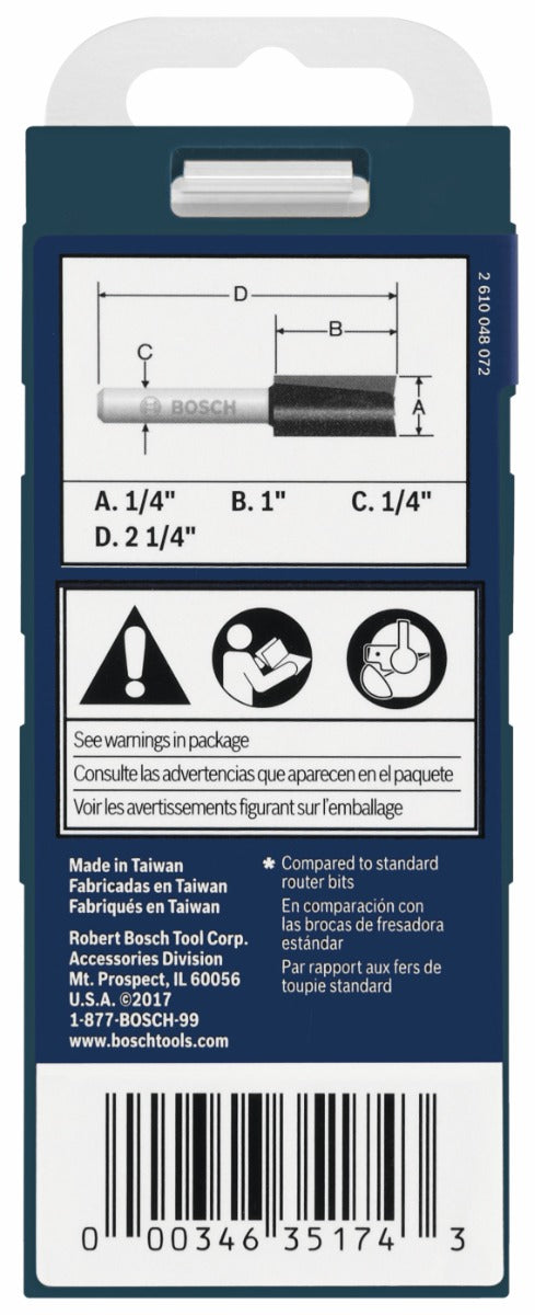 Bosch 1/4 x 1" Carbide-Tip 2-Flute Straight Router Bit 85613MC