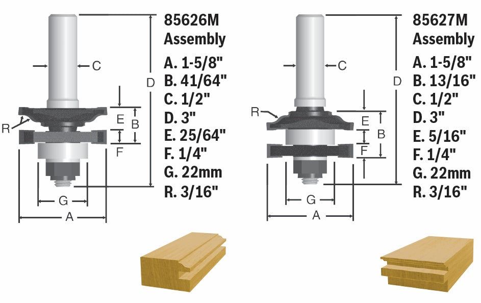 Bosch 2 pc Carbide-Tippped Ogee Stile & Rail Bit Set 85625MC