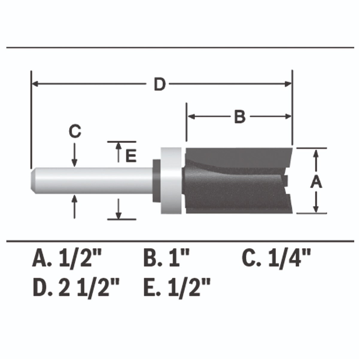 Bosch 1/2 x 1 in. Carbide-Tipped Double-Flute Top-Bearing Straight Trim Router Bit