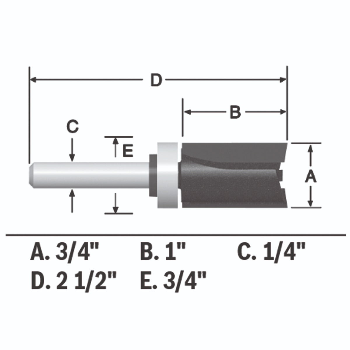 Bosch 3/4 x 1" 2-Flute Top-Bearing Straight Trim Router Bit 85682MC