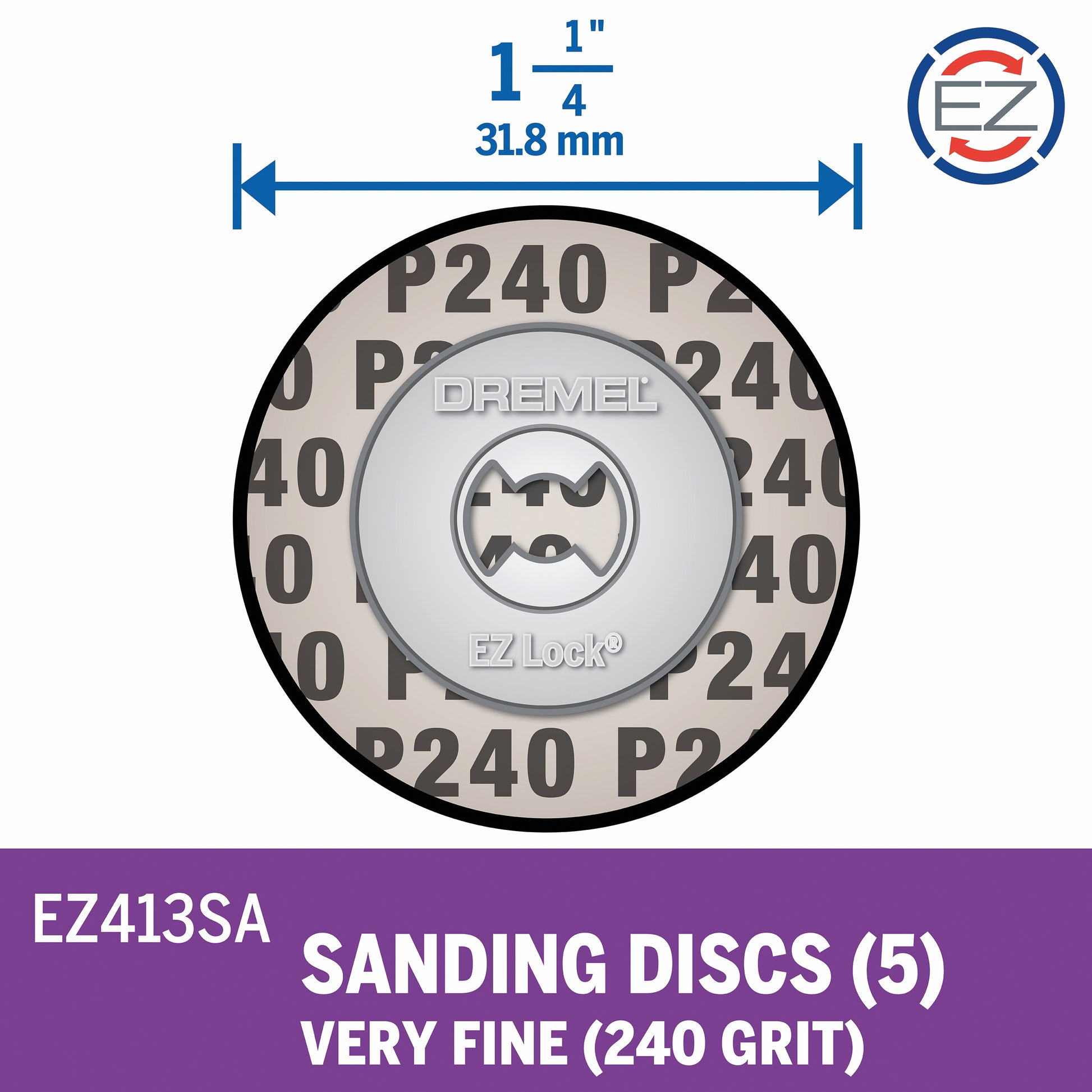 Dremel 1-1/4 in. EZ Lock 240 Grit Sanding Disc, 5-Pack EZ413SA