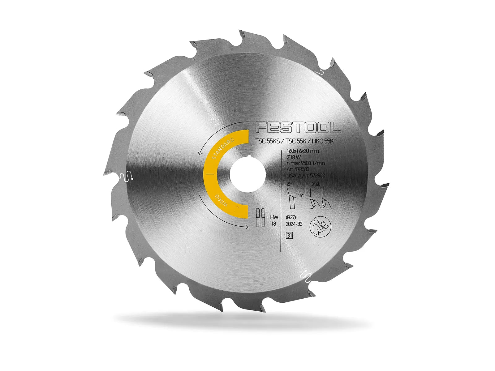 Festool WOOD STANDARD 160 mm / 6.29 in. 18T Circular Saw Blade, 1.6 mm Kerf 578588