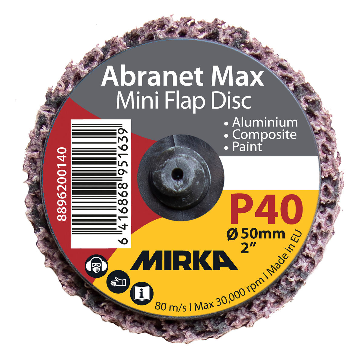 Mirka Abranet Max 2" Mini Flap Disc Quick Lock 80 Grit, 30/Bx 8896200180