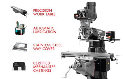 Jet ETM-949 Mill with 2-Axis ACU-RITE 303 DRO and X-Axis JET Powerfeed and USA Powered Draw Bar 894132