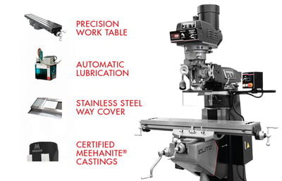 Jet ETM-949 Mill with 2-Axis ACU-RITE 303 DRO and X, Y, Z-Axis JET Powerfeeds and USA Powered Draw Bar 894136