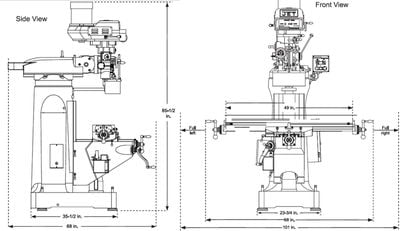 Jet ETM-949 Mill with 3-Axis ACU-RITE 303 (Quill) DRO and X, Y-Axis JET Powerfeeds 894140
