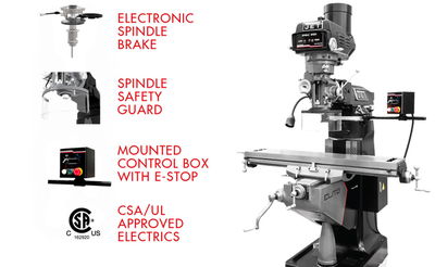 Jet ETM-949 Mill with 3-Axis Newall NMS800 (Quill) DRO and X, Y-Axis JET Powerfeeds and USA Powered Draw Bar 894162
