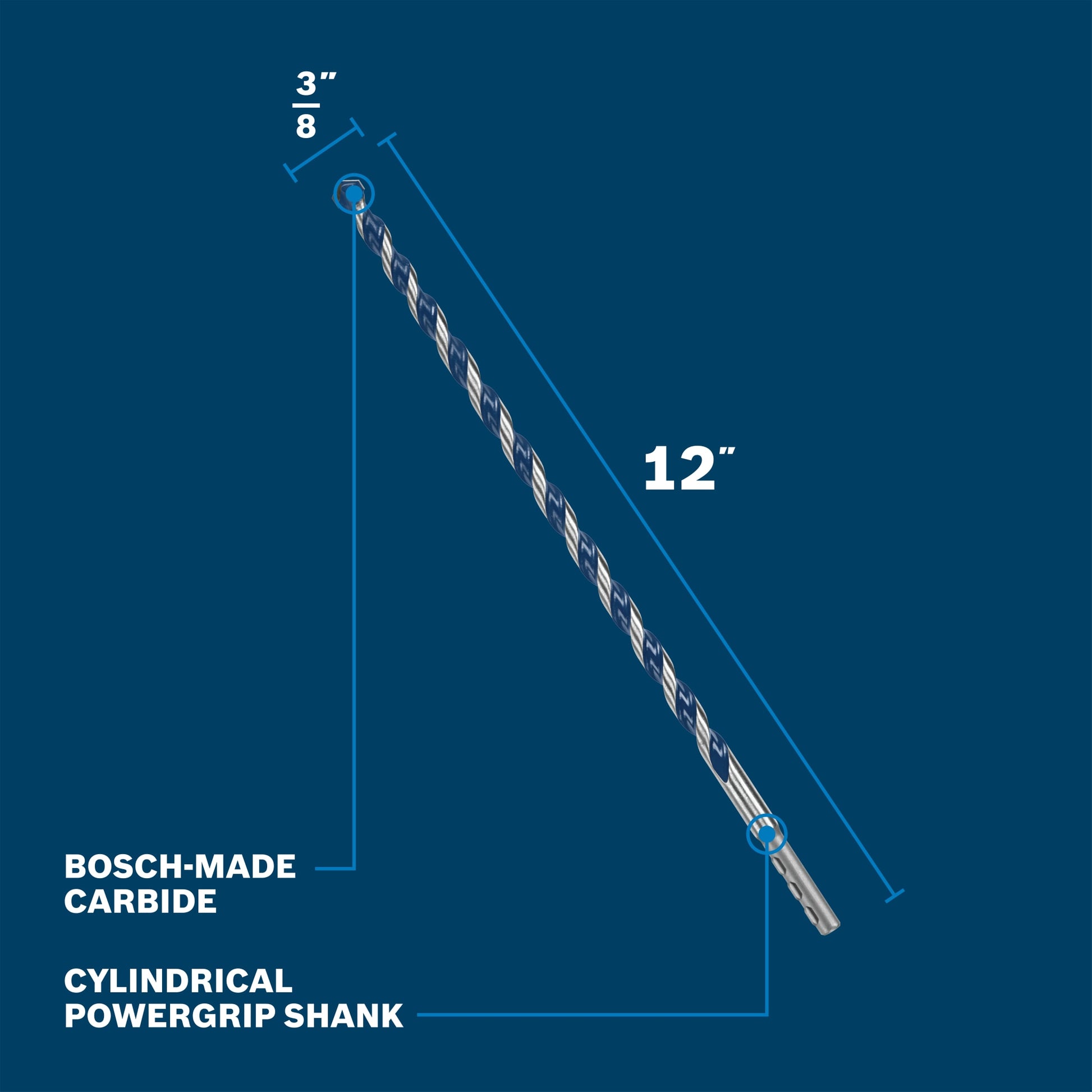 Bosch 3/8" x 12" Blue Xtreme Carbide Hammer Drill Bit BXH11