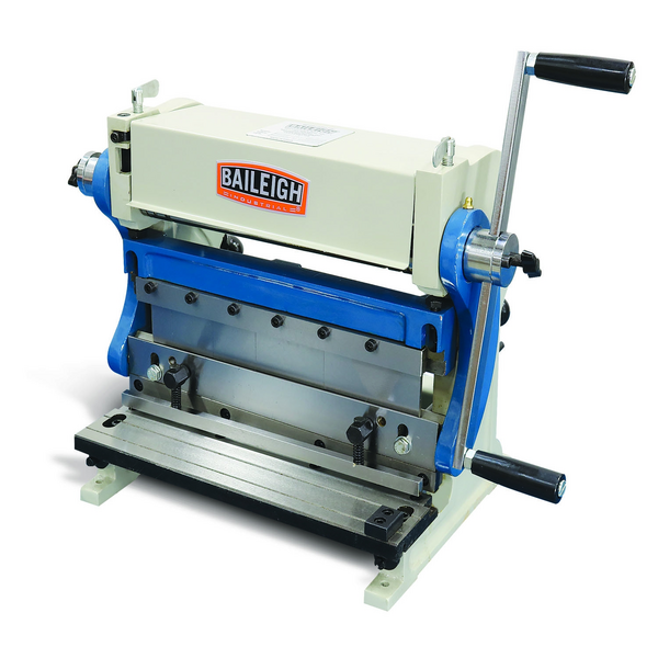 Baileigh SBR-1220 12 inch 3 in 1 sheet metal machine with shear brake and roll, cream body with blue accents