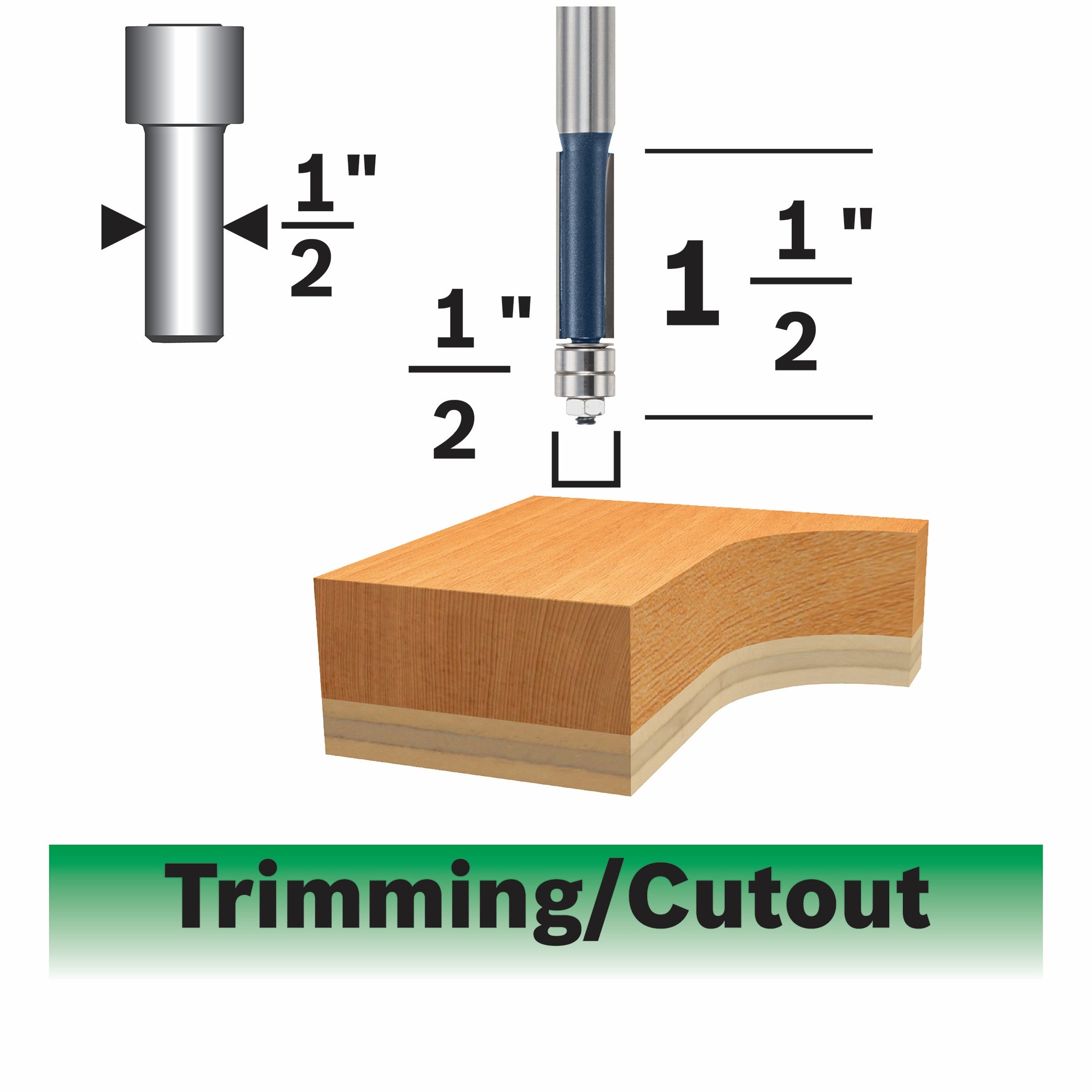 Bosch 1/2 x 1-1/2" Carbide 2-Flute Template Trim Router Bit 85601MC