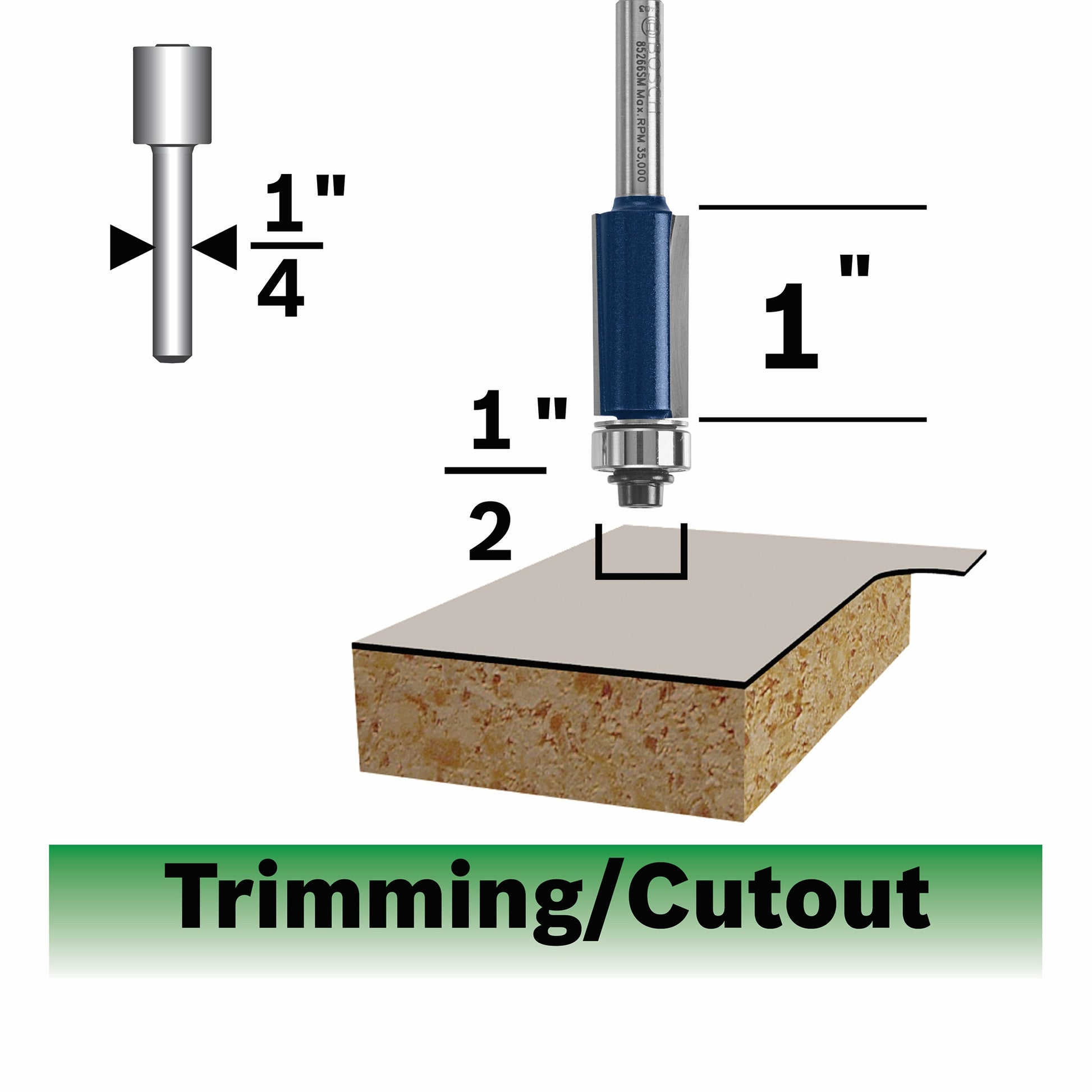 Bosch 1/2 x 1" Carbide-Tip 2-Flute Flush Trim Router Bit 85266MC
