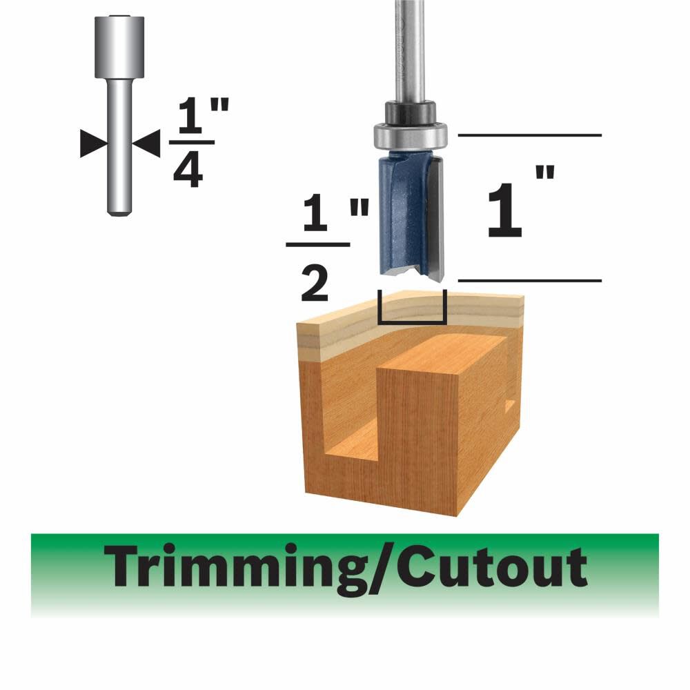 Bosch 1/2 x 1" 2-Flute Top-Bearing Straight Trim Router Bit 85680MC