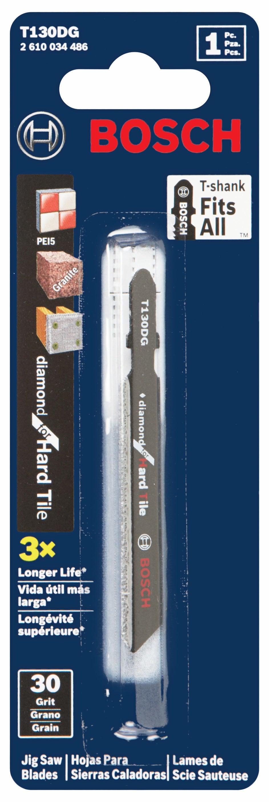 Bosch 1-Piece 3-1-4 in 30 Grit Diamond for Hard Tile T-Shank Jig Saw Blades T130DG