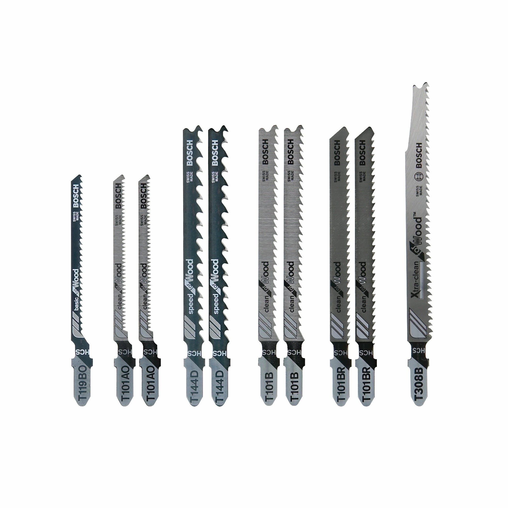 Bosch 10 pc T-Shank Jigsaw Blade Set, E Wood Cutting T10RC