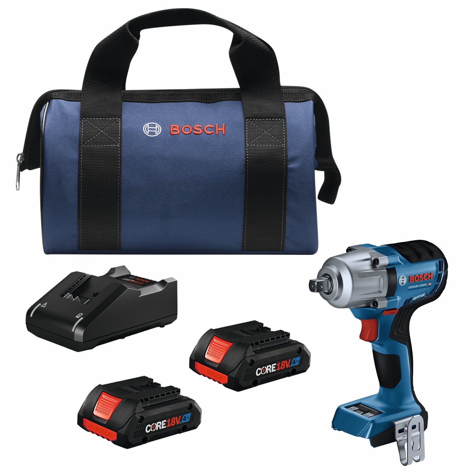 Bosch 18V 1/2" Impact Wrench Pin-Detent w/ 2 Batteries GDS18V-330PCB25