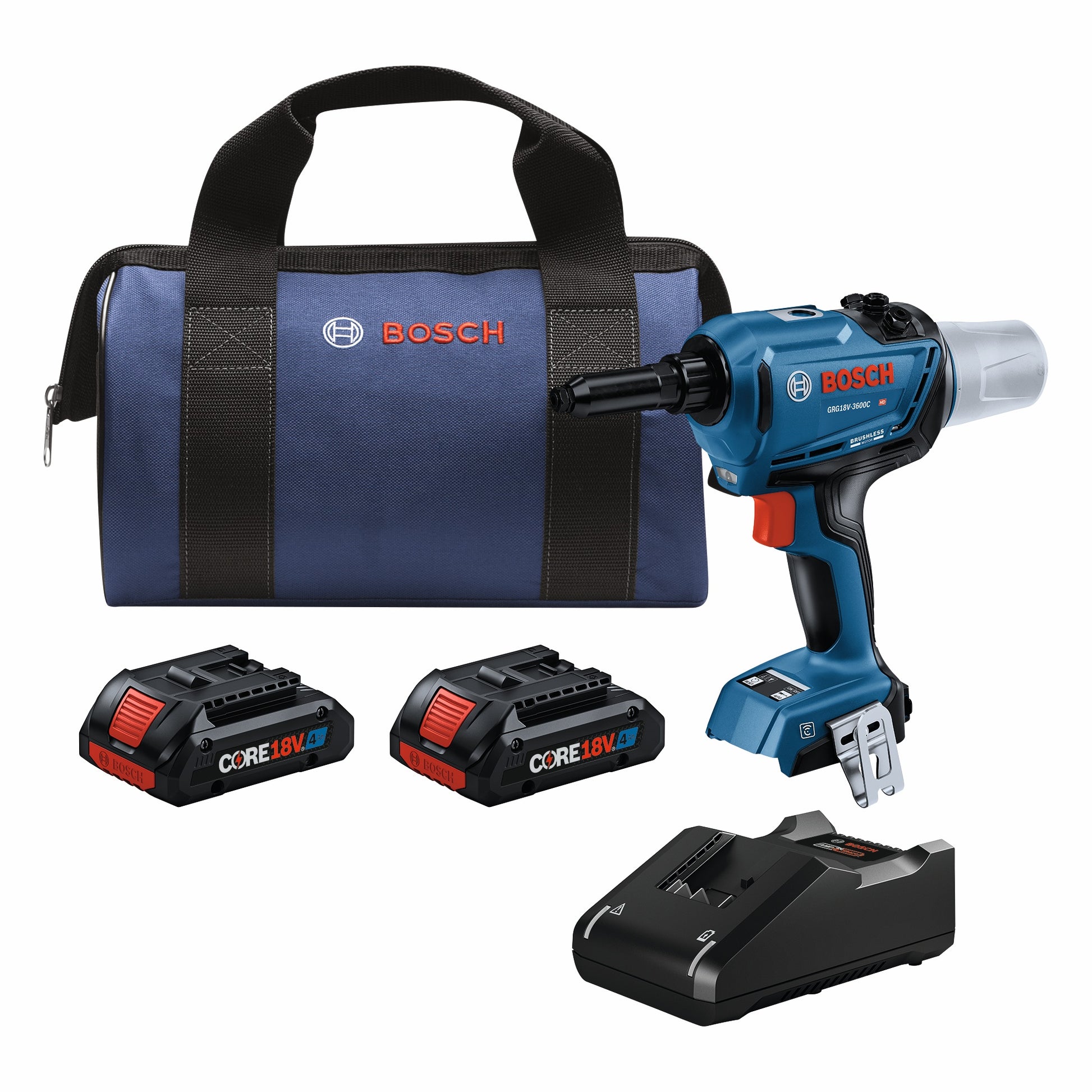 Bosch 18V Rivet Gun w/ 2 CORE 18V 4.0 Advanced Power Batteries GRG18V-3600CB24
