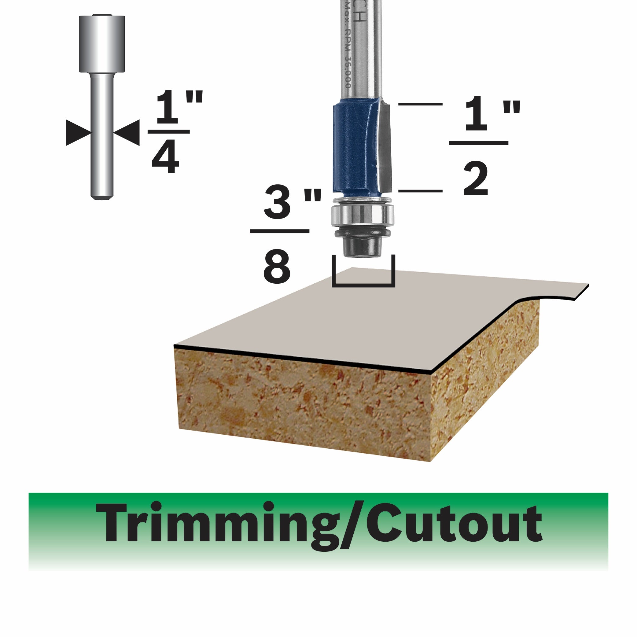 Bosch 3/8 x 1/2" Carbide-Tip 2-Flute Flush Trim Router Bit 85269MC
