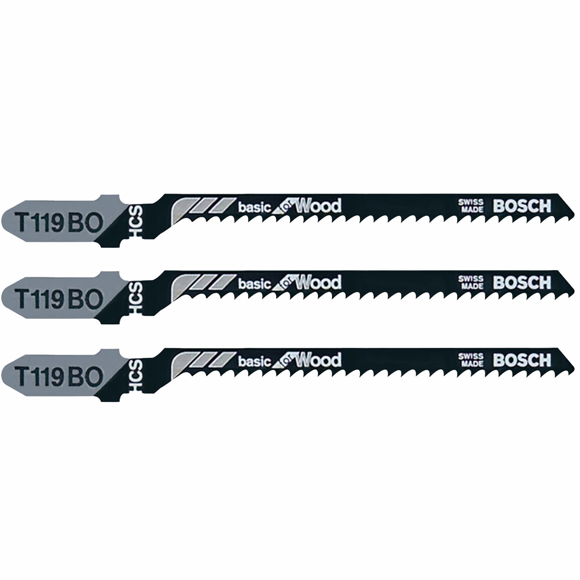 Bosch 3 pc 3-1/4" 12 TPI Basic Wood Cutting TS Jigsaw Blades T119BO3
