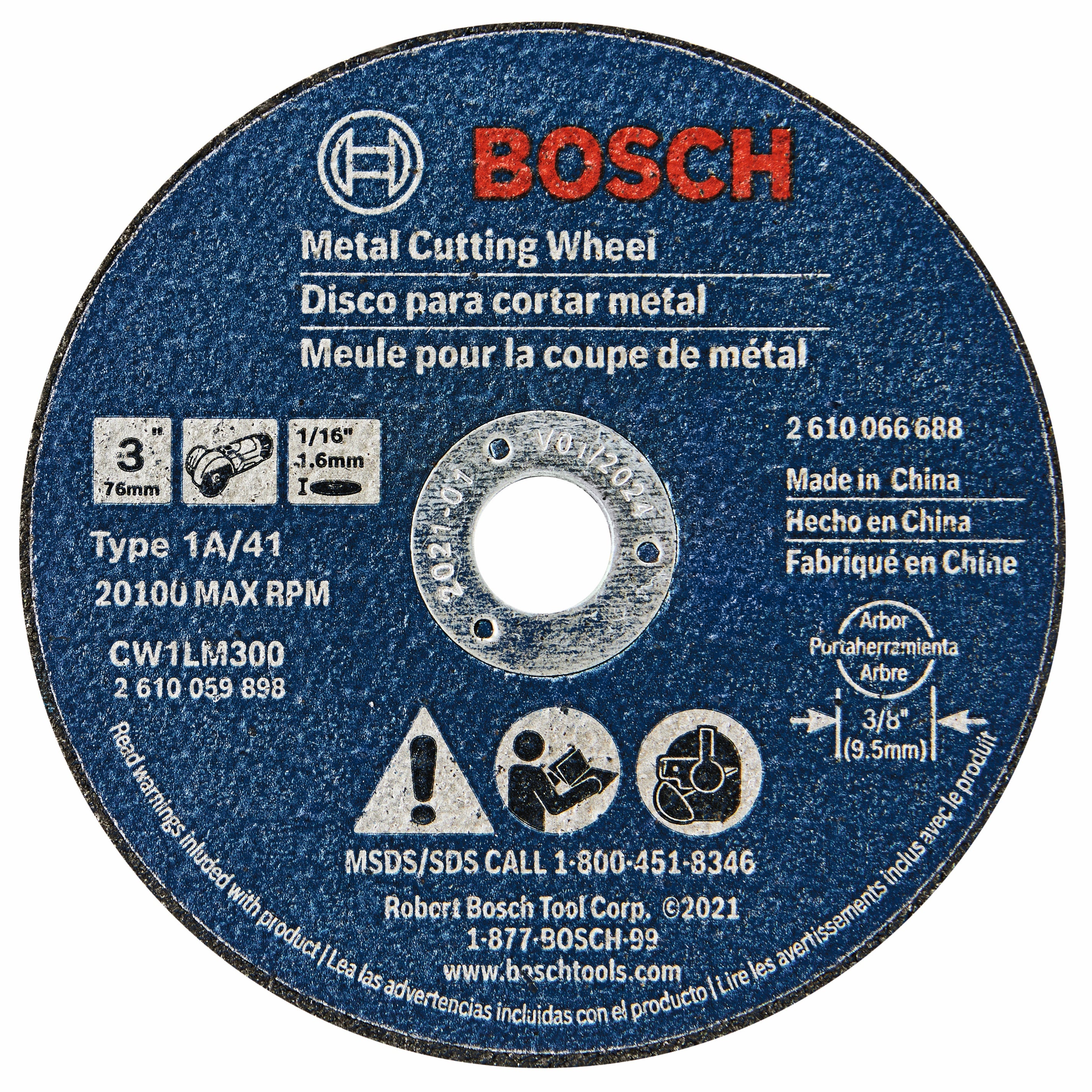 Bosch 3 x .1/16" 3/8" Arbor Type 1 Metal Cutting Wheel, 5pk CW1LM300