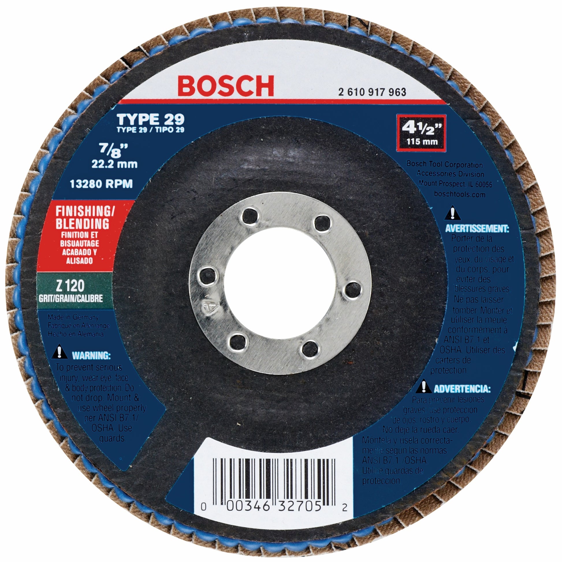 Bosch 4-1/2" 7/8" Type 29 120G Blending/Grinding Abr. Wheel FD29450120