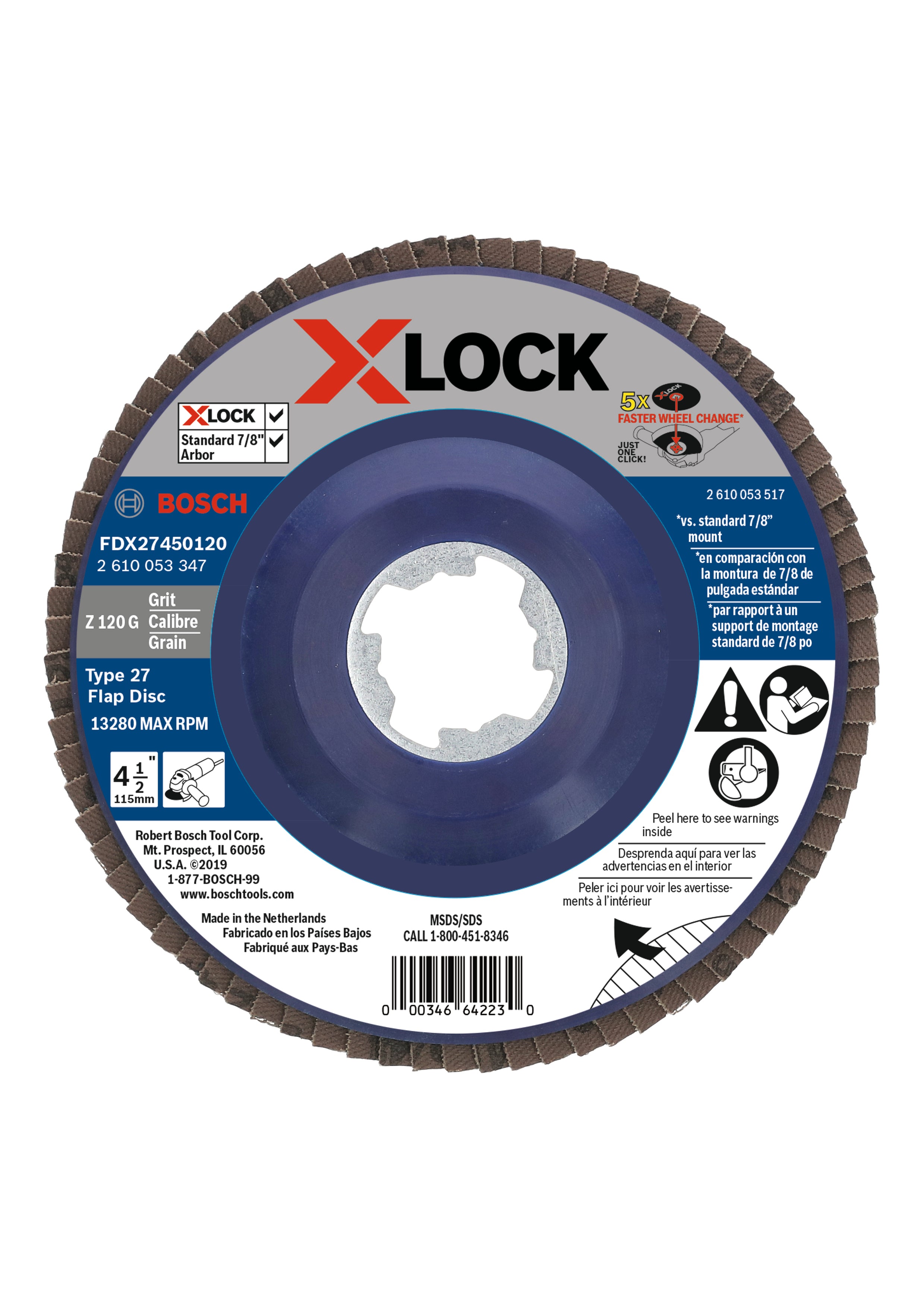 Bosch 4-1/2" X-Lock Arbor Type 27 120G Flap Disc FDX27450120