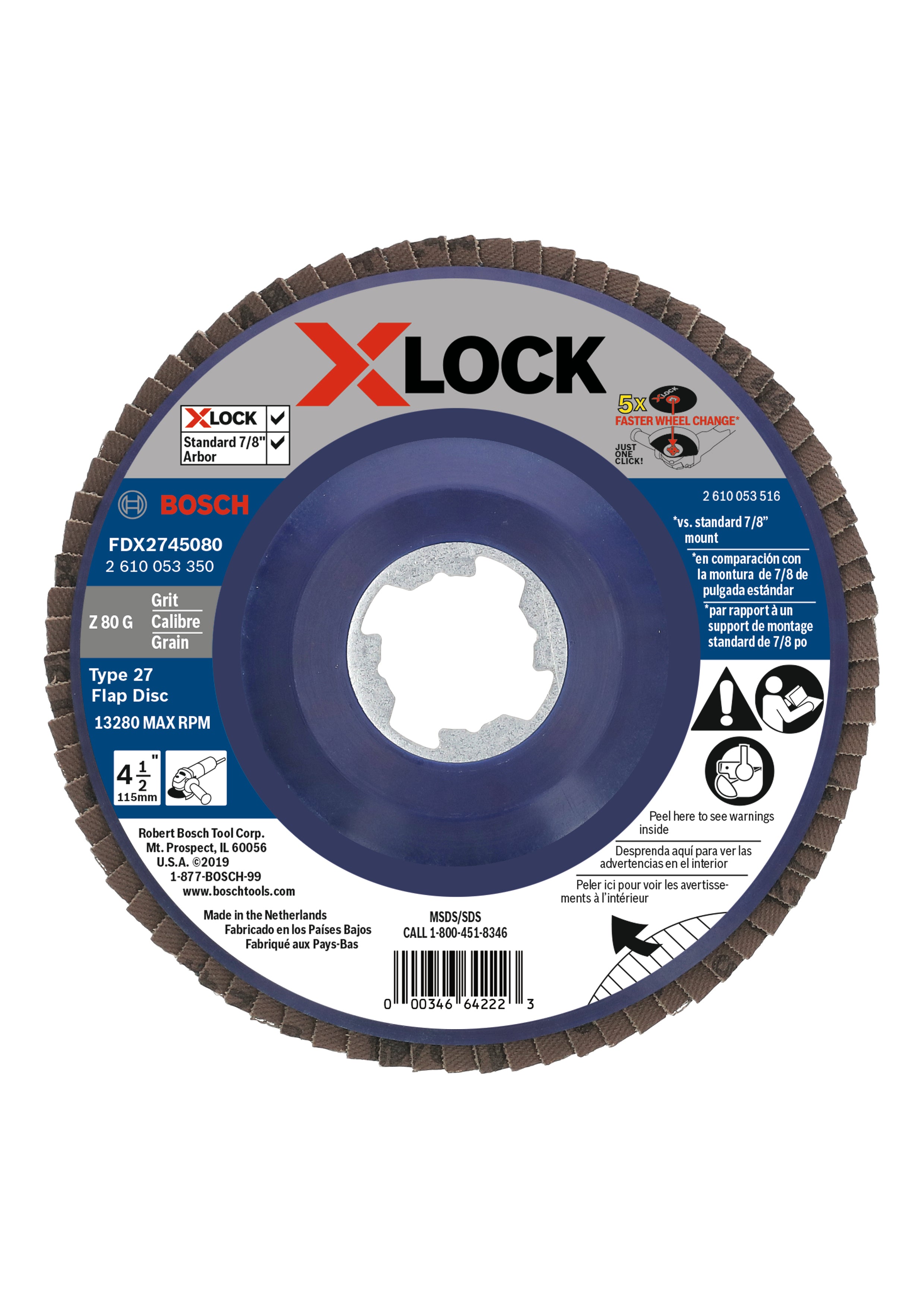 Bosch 4-1-2 in X-LOCK Arbor Type 27 80 Grit Flap Disc FDX2745080