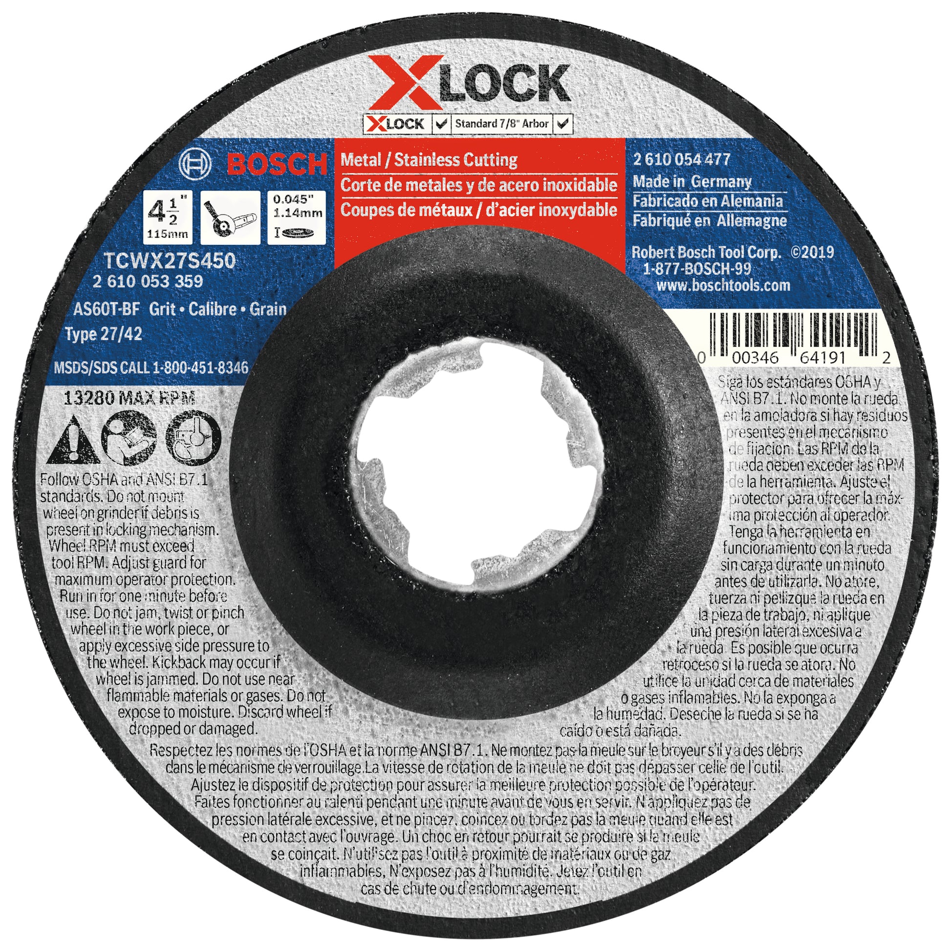 Bosch 4-1/2 x 0.045" 60G Metal/Stainless Cut/Abr. Wheel TCWX27S450