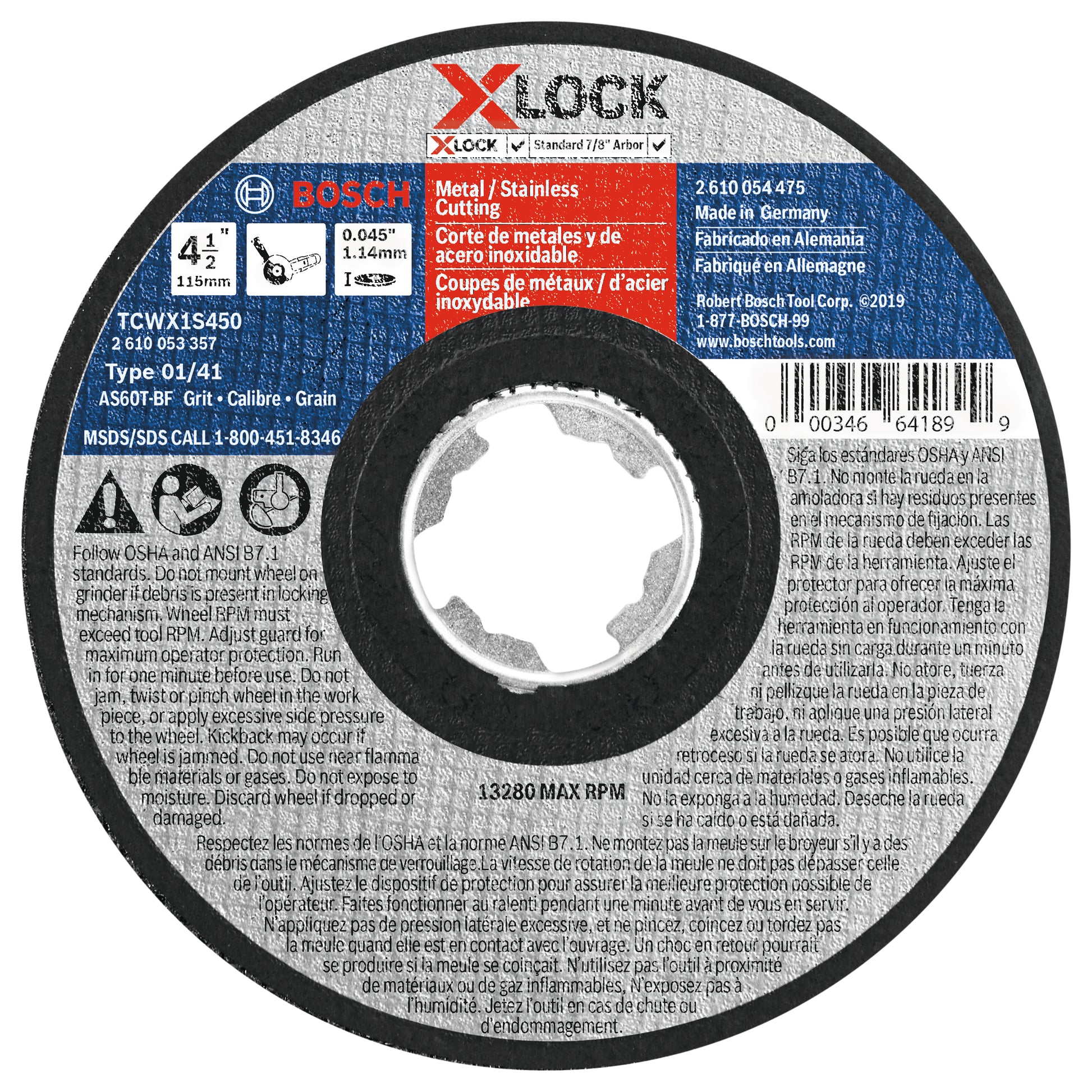 Bosch 4-1/2 x .045" 60G Metal/Stainless Cut/Abr. Wheel TCWX1S450