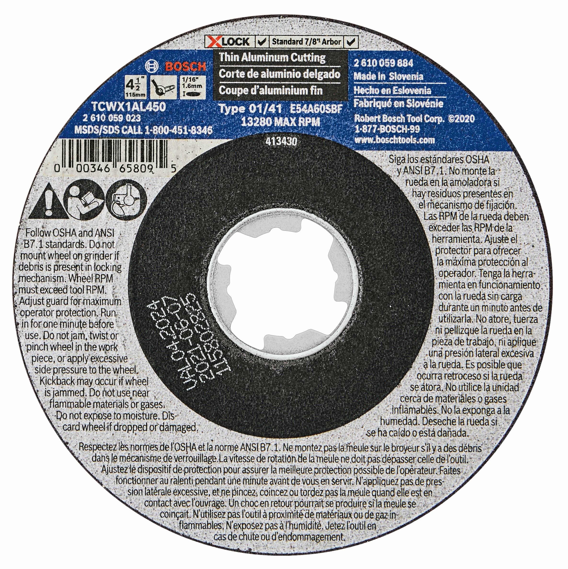 Bosch 4-1/2 x 1/16" X-Lock 46G Metal Cut/Abr. Wheel TCWX1AL450