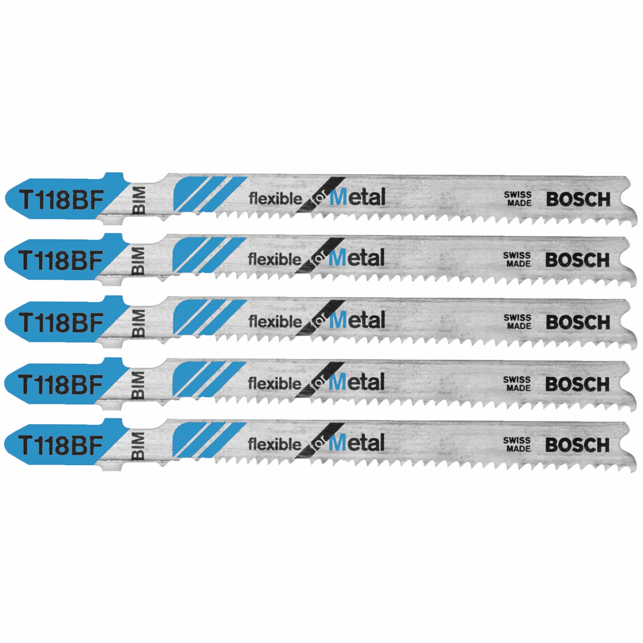 Bosch 5 pc 3-5/8" 11-14 TPI Flexible, Metal TS Jigsaw Blades T118BF
