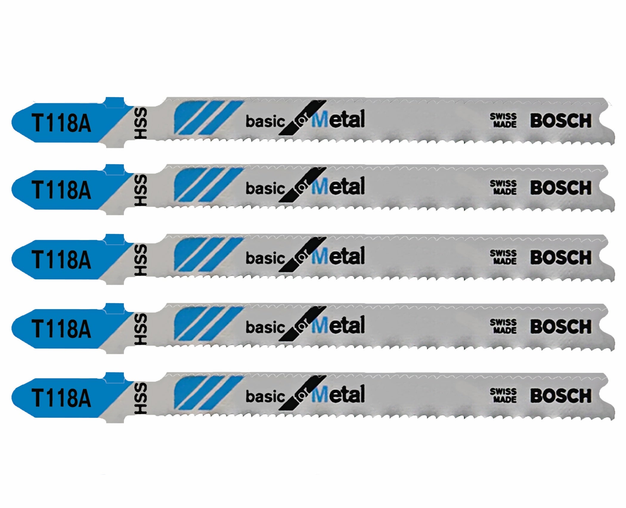 Bosch 5 pc 3-5/8" 17-24 TPI Basic, Metal T-Shank Jigsaw Blades T118A