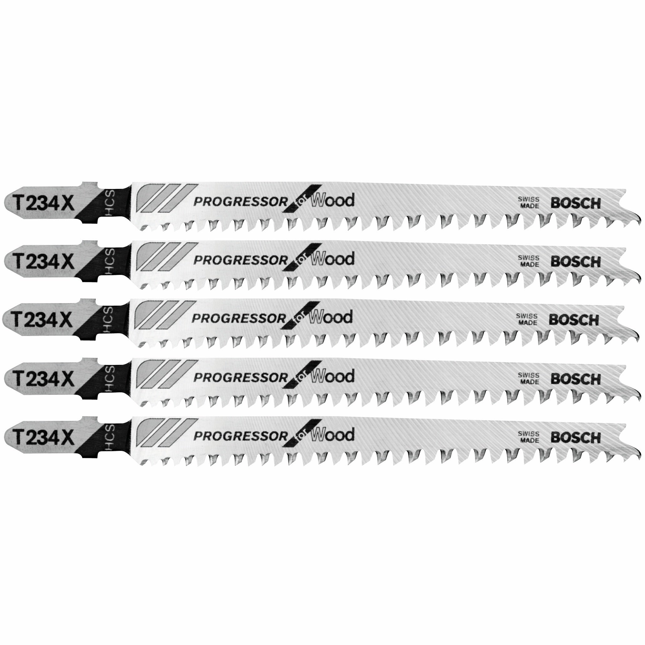 Bosch 5 pc 4-1/2" 8-12 TPI Progressor, Wood TS Jigsaw Blades T234X