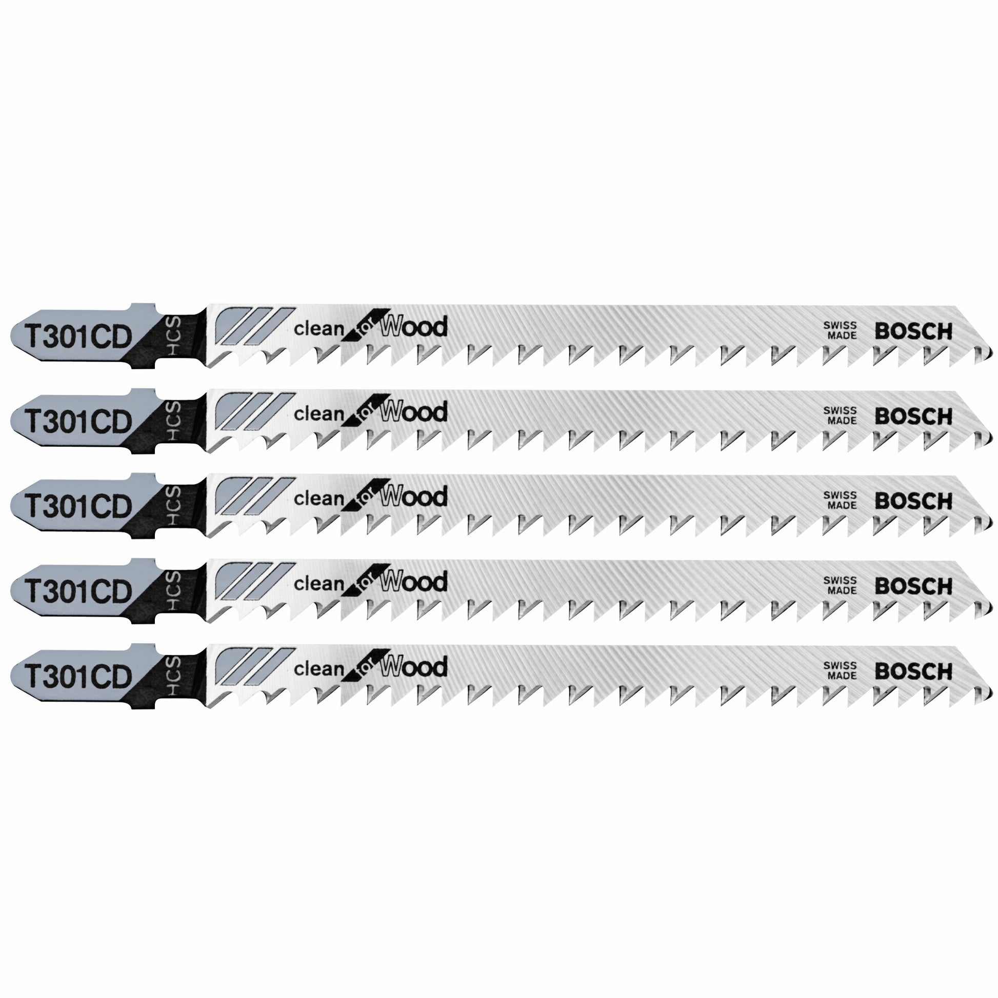 Bosch 5 pc 4-5/8" 8 TPI Clean, Wood T-Shank Jigsaw Blades T301CD