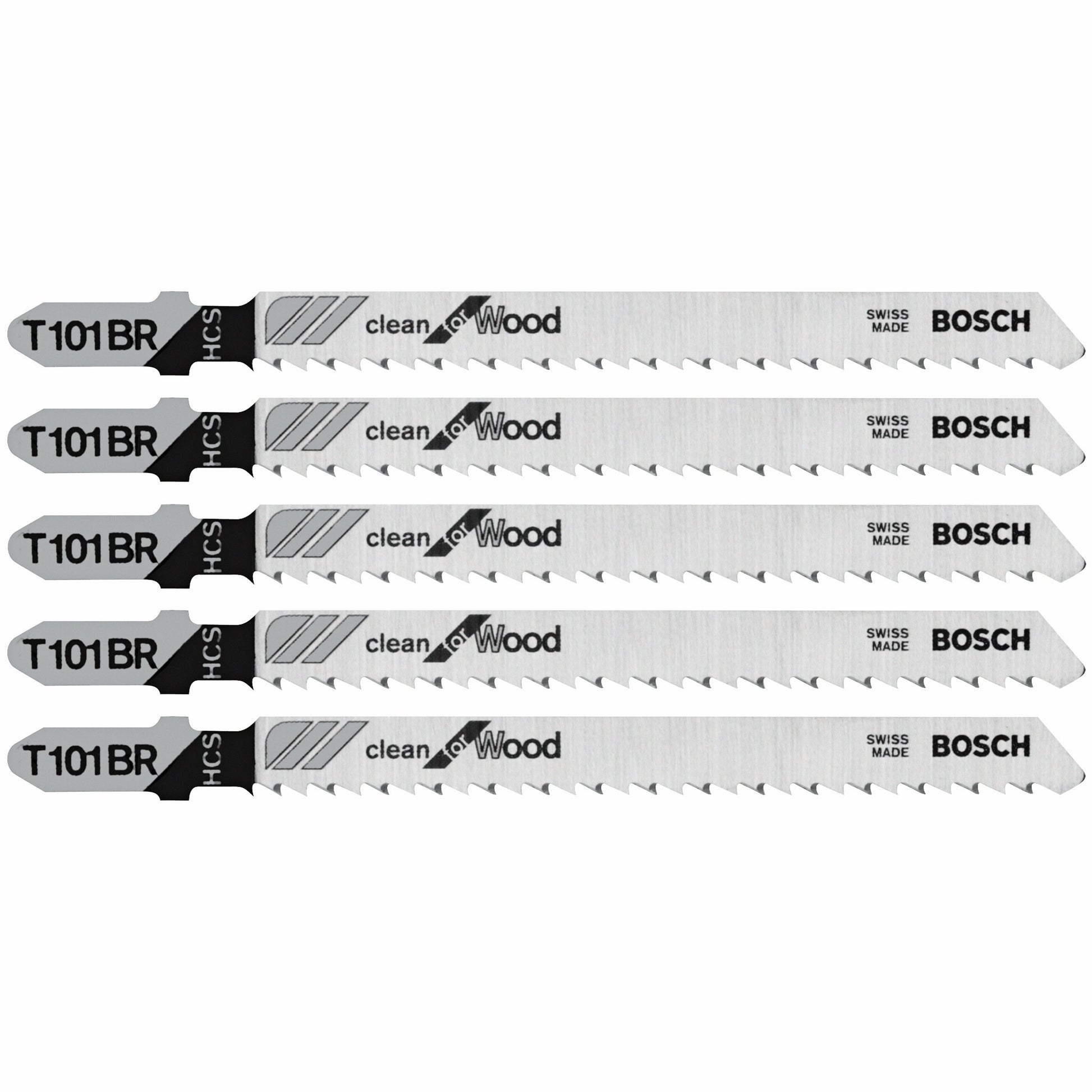 Bosch 5 pc 4" 10 TPI Reverse, Clean, Wood TS Jigsaw Blades T101BR