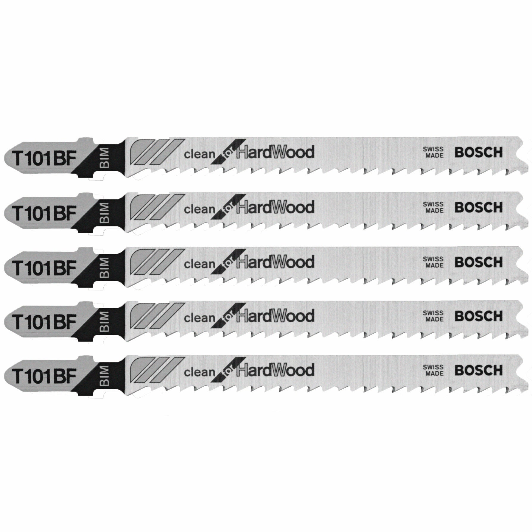 Bosch 5 pc 4" 10 TPI Clean, Hardwood TS Jigsaw Blades T101BF