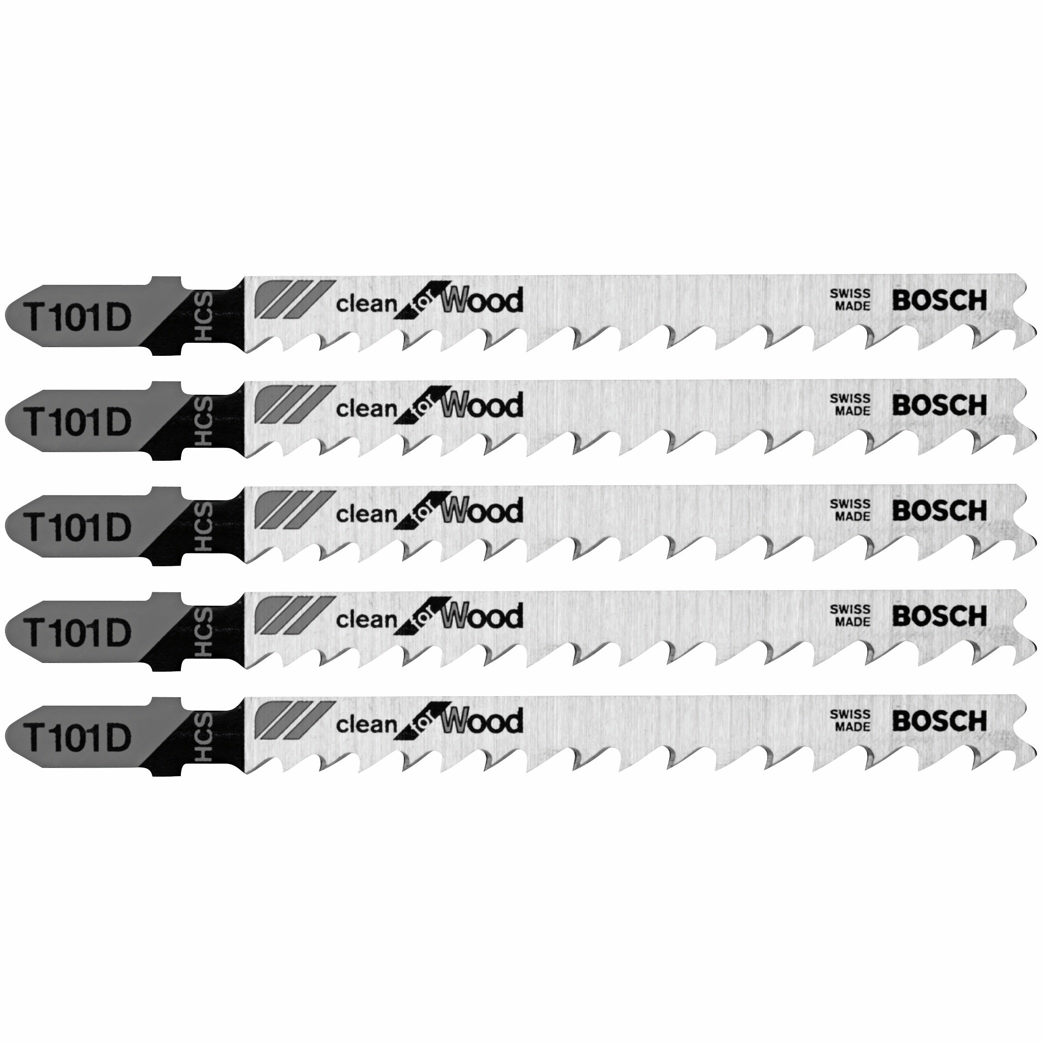 Bosch 5 pc 4" 6 TPI Clean, Wood T-Shank Jigsaw Blades T101D