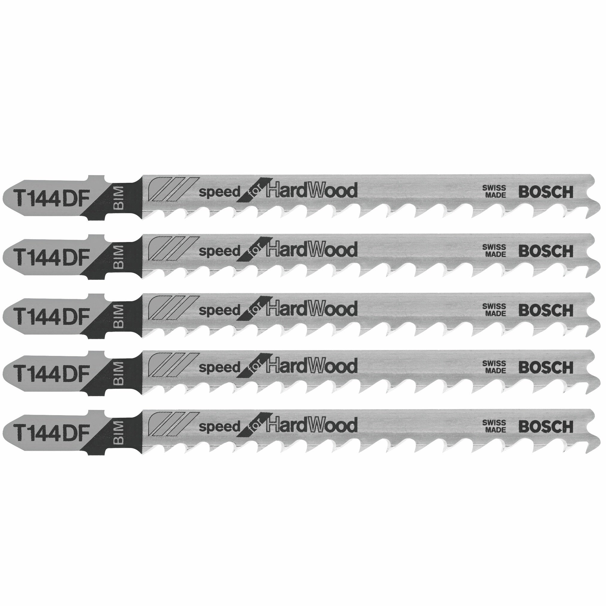 Bosch 5 pc 4" 6 TPI Speed, Hardwood T-Shank Jigsaw Blades T144DF