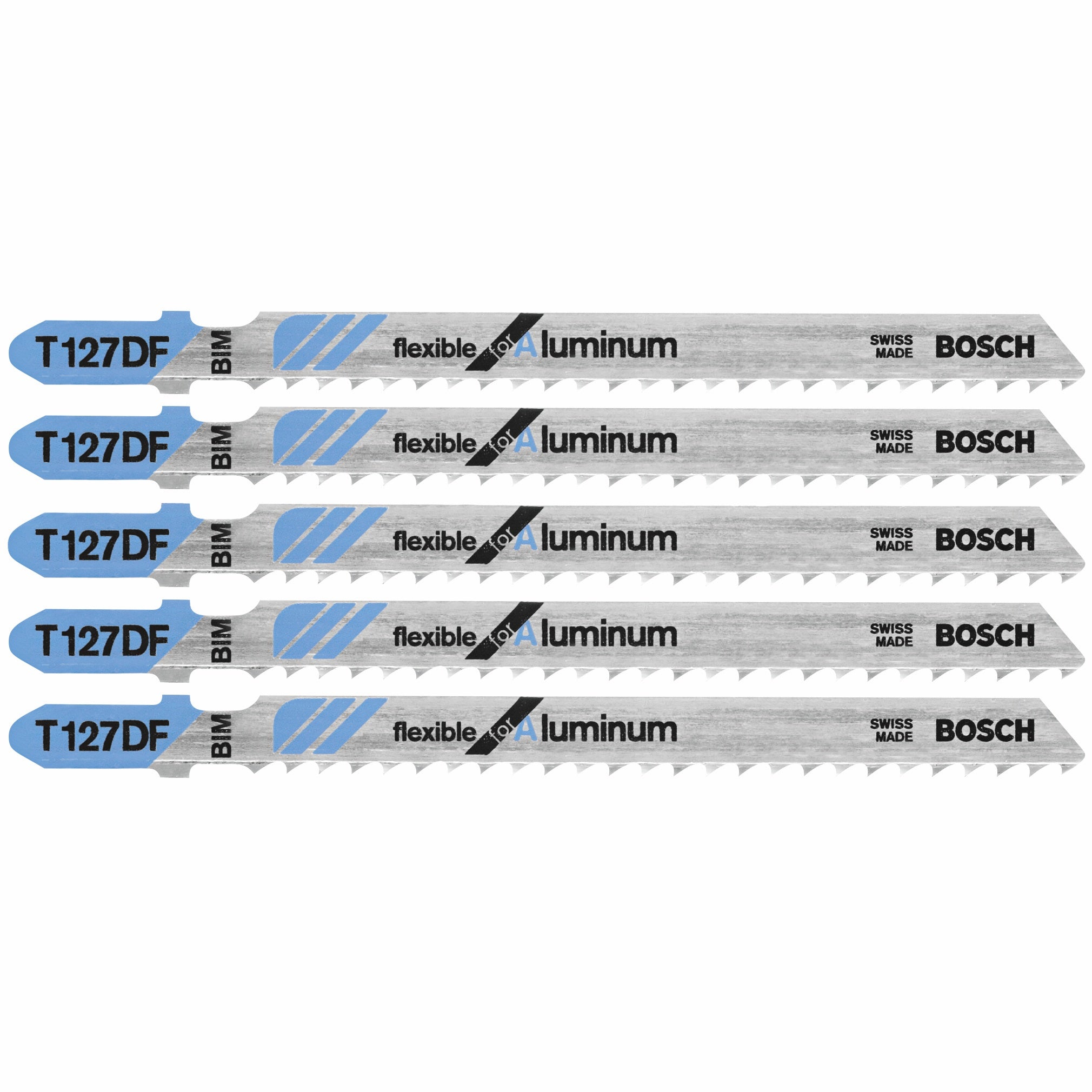Bosch 5 pc 4" 8 TPI Flexible, Aluminum T-Shank Jigsaw Blades T127DF