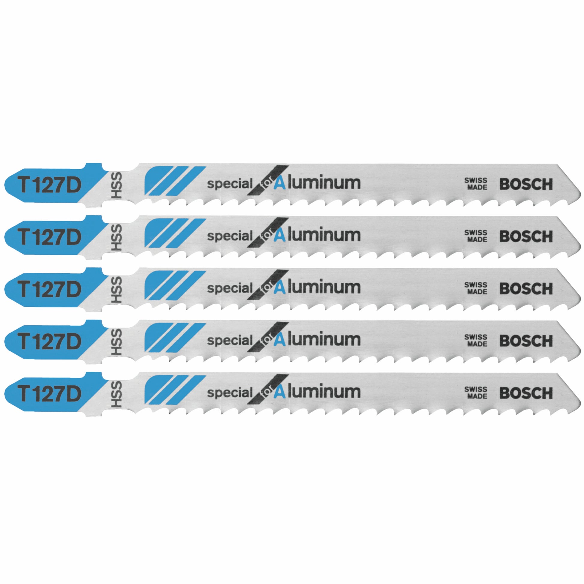 Bosch 5 pc 4" 8 TPI Special, Aluminum T-Shank Jigsaw Blades T127D