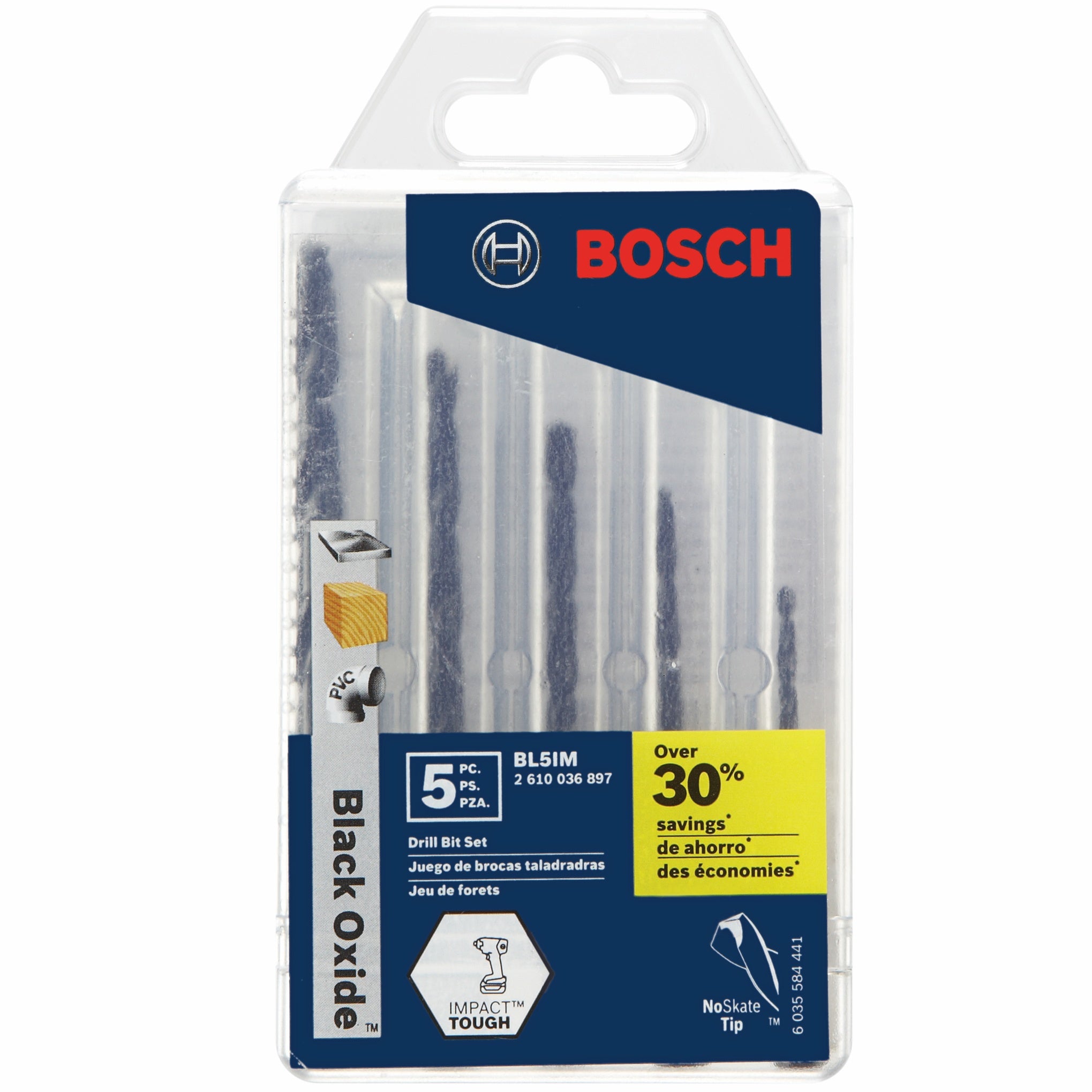 Bosch 5 pc Impact Tough Black Oxide Drill Bit Set BL5IM