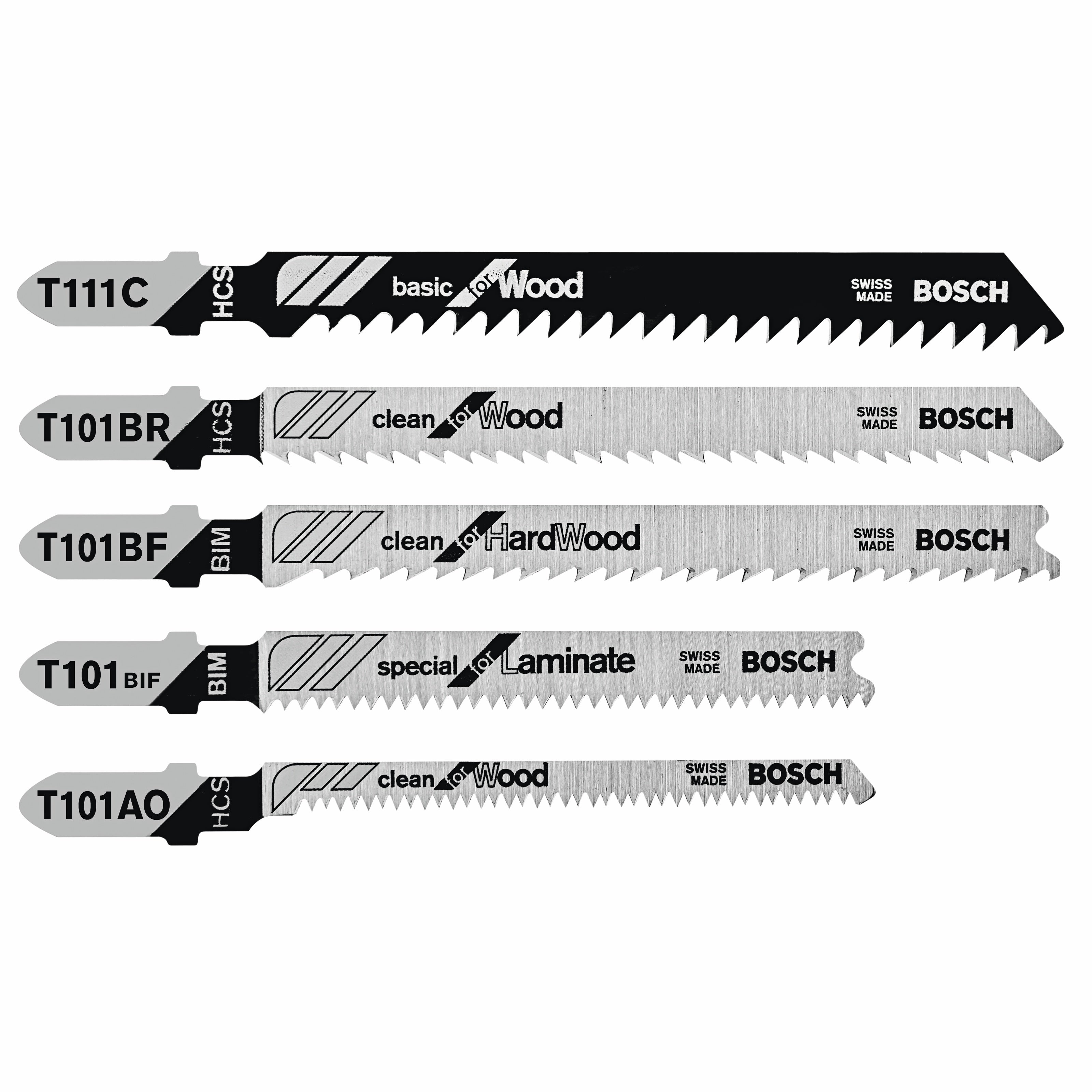 Bosch 5 pc T-Shank Jigsaw Blade Set, Pro-Wood TPW005