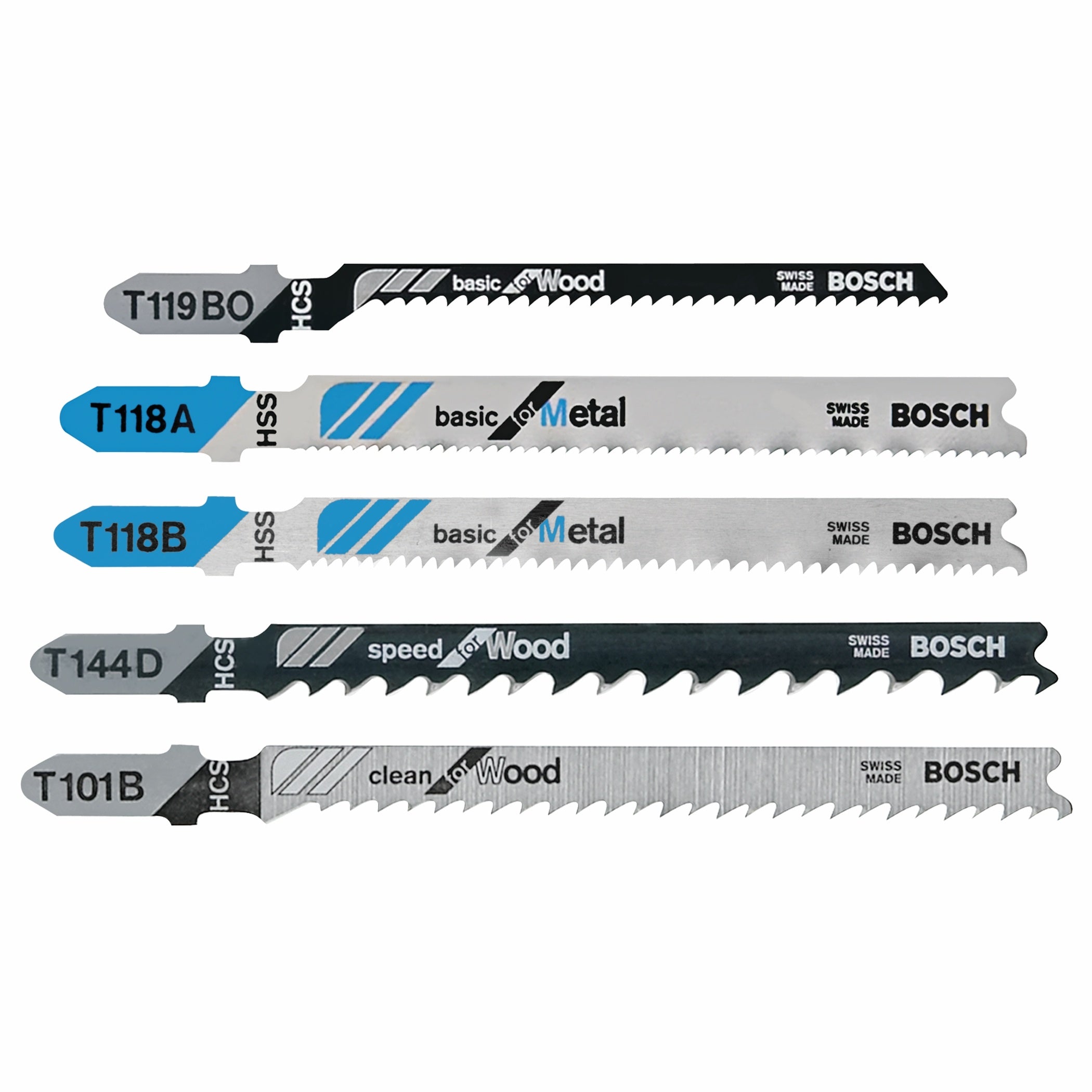 Bosch 5 pc T-Shank Jigsaw Blade Set, Wood & Metal T500