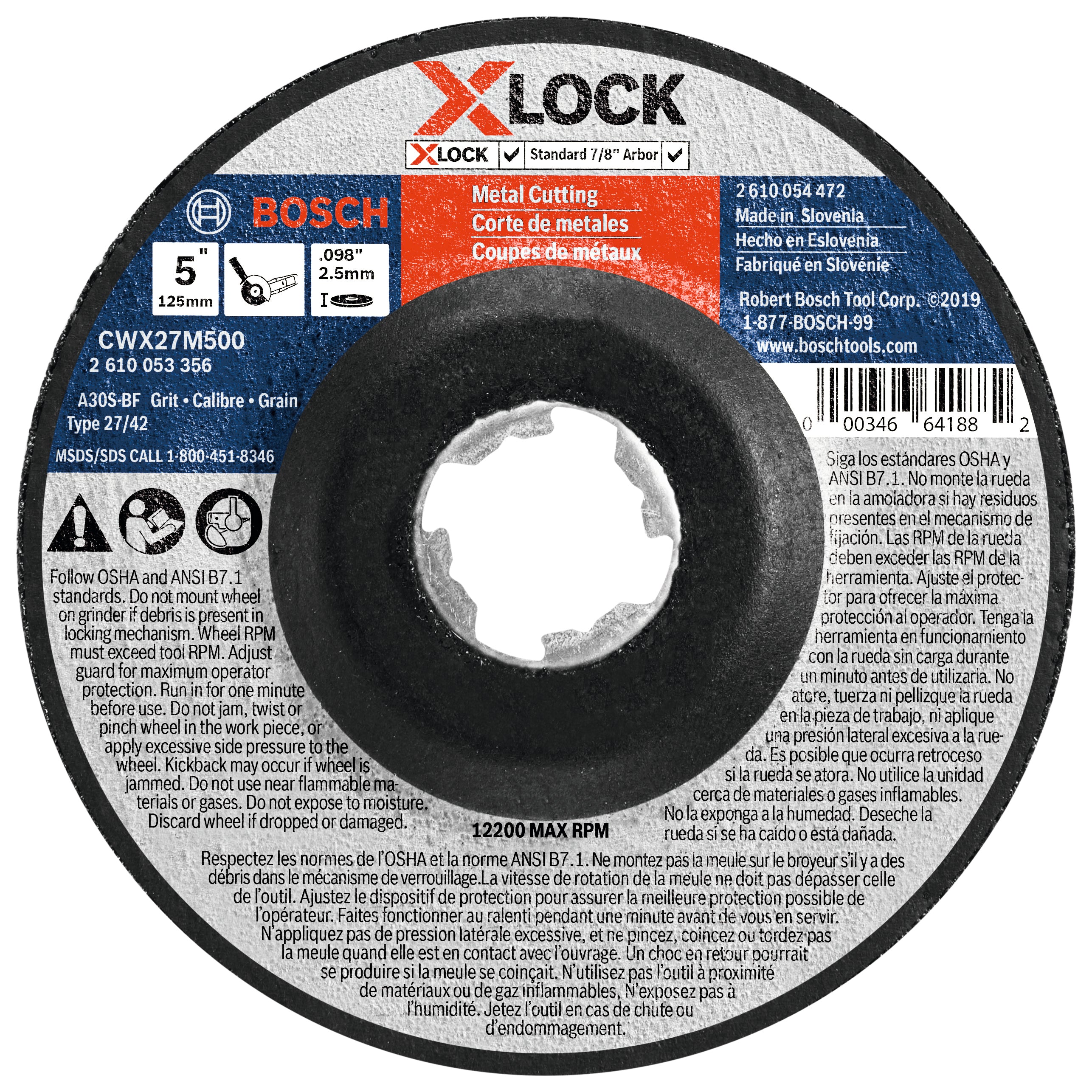 Bosch 5 x .098" 30G Metal Cutting & Grinding Abr. Wheel CWX27M500