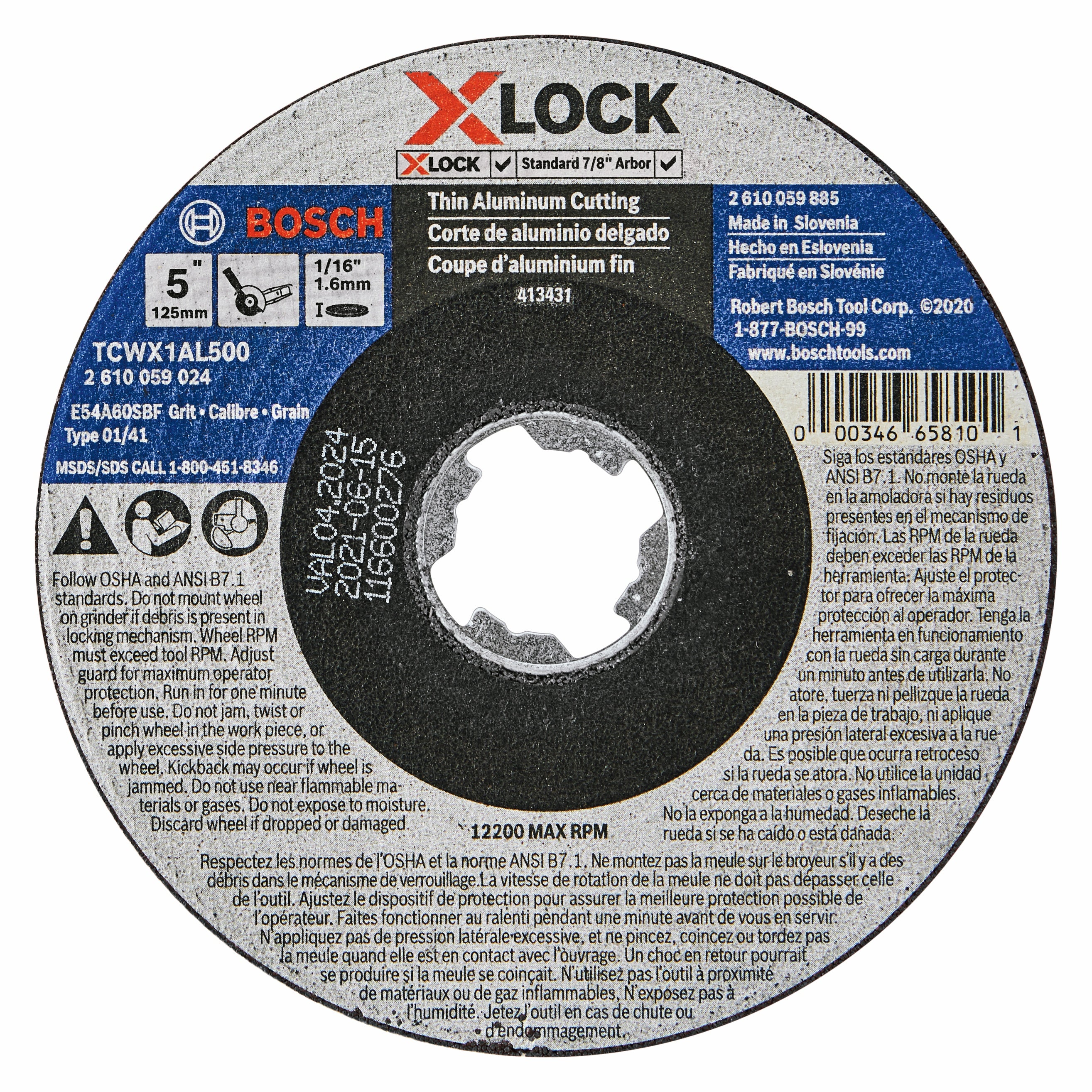 Bosch 5 x 1/16" X-Lock Arbor 46G Metal Cut/Abr. Wheel TCWX1AL500