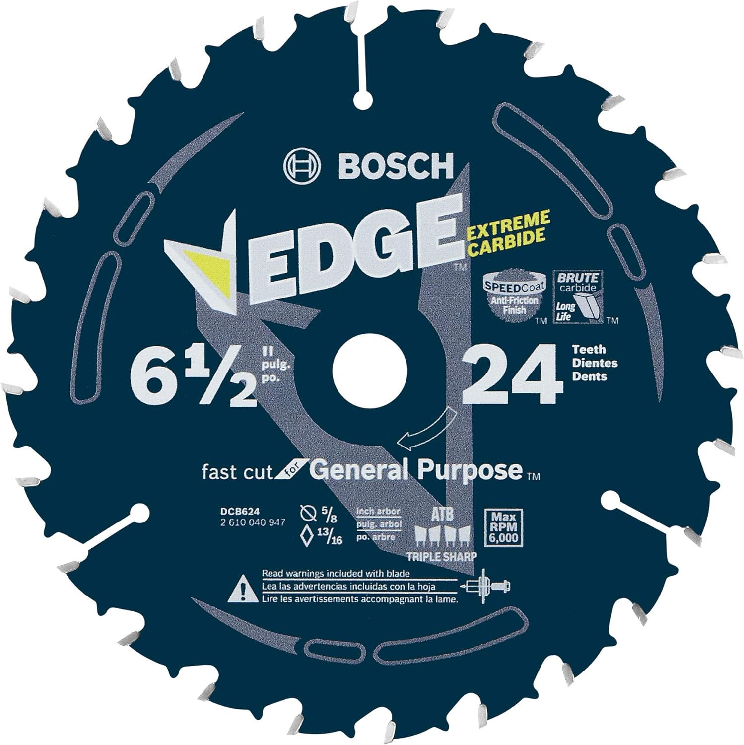 Bosch 6-1/2" 24 Tooth Edge Circular Saw Blade, GP DCB624