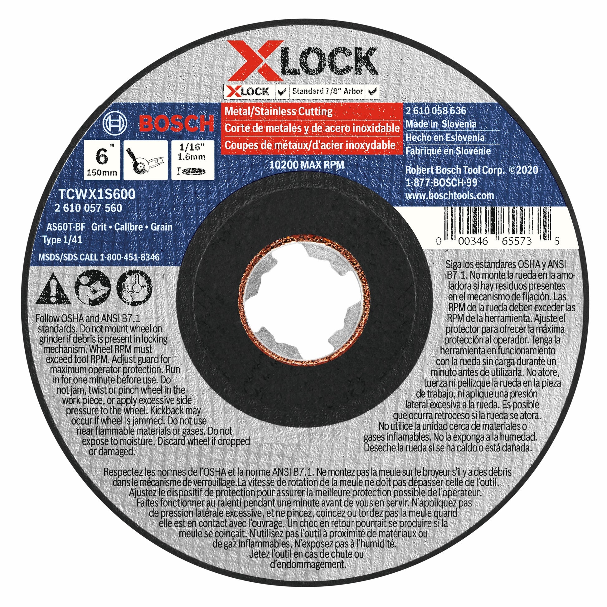 Bosch 6 x 1/16" X-Lock 60G Metal/Stainless Cut/Abr. Wheel TCWX1S600