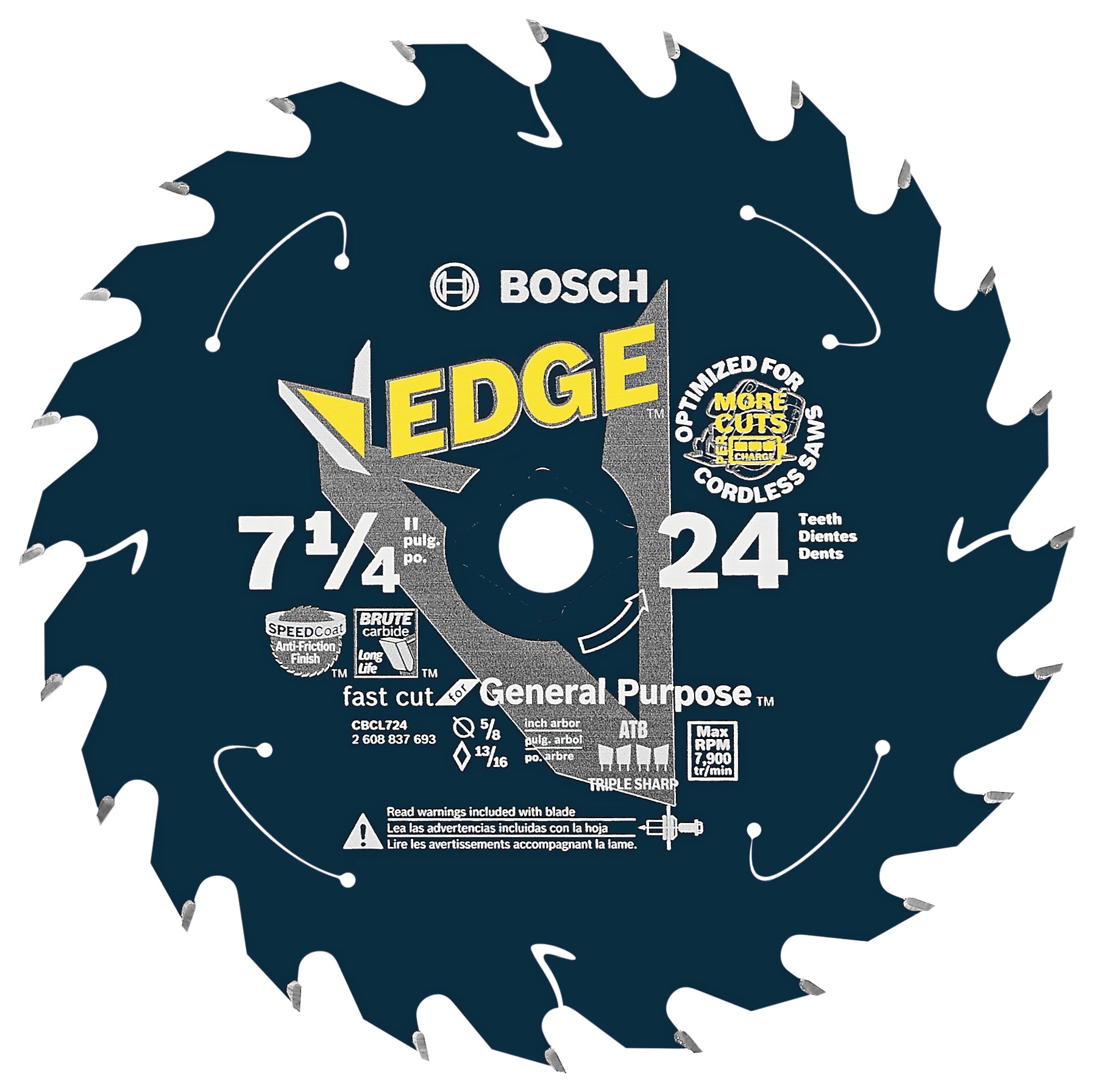 Bosch 7-1/4" 24 Tooth Edge Cordless Circular Saw Blade, GP CBCL724